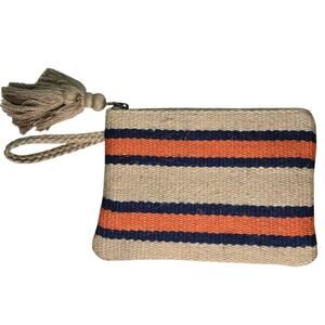 NWOT J. JILL Jute Brown Navy Blue Orange Striped Wristlet Tassel Coastal Beachy